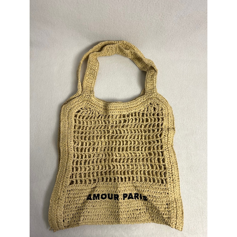 Boho Parisian H&M Women OS Beige Amour Paris Straw Mesh Tote Market Bag